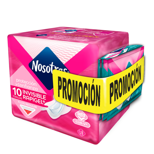 [047089] Toallas Higienicas Nosotras Invisible Rapigel 10 Unidades Gratis 5 Protectores