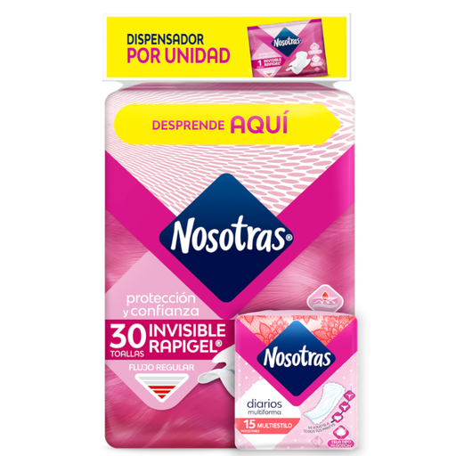 [056516] Toallas Higienicas Nosotras Invisible Rapigel 30 Unidades + 15 Protectores