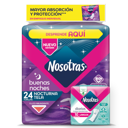[056517] Toallas Higienicas Nosotras Buenas Noches 24 Unidades + Protectores 10 Unidades
