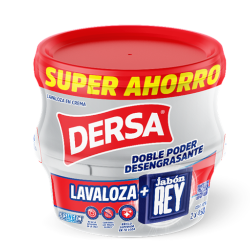 [056557] Lavaloza En Crema Dersa + Jabón Rey 450Gr 2 Unidades