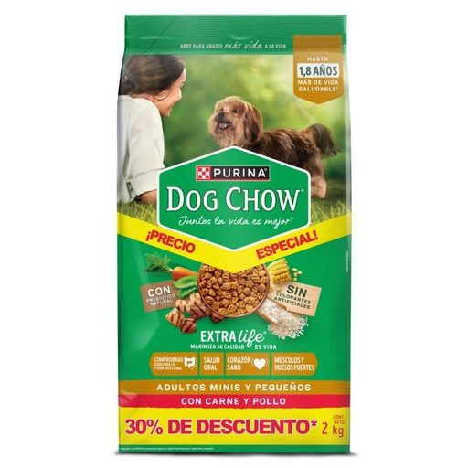 [056593] Dog Chow Adultos Minis Y Pequeños Con Carne Y Pollo 2Kg 30% Descuento