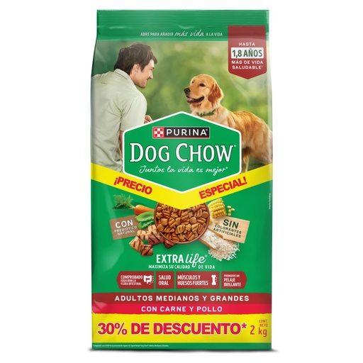 [056594] Dog Chow Adultos  Medianos Y Grandes Con Carne Y Pollo 2Kg 30% Descuento