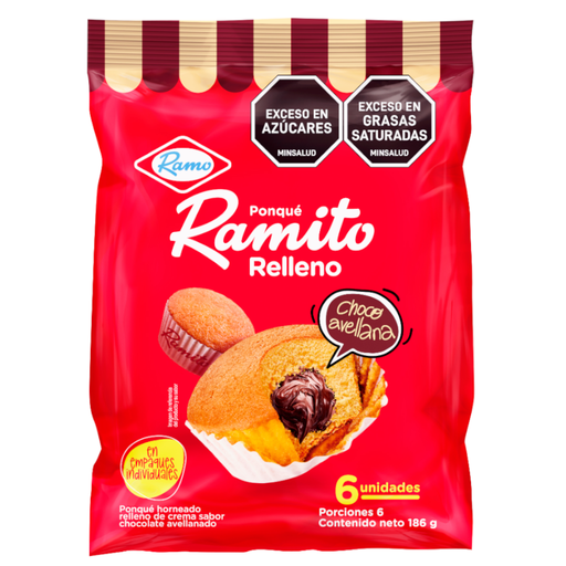[056657] Ponqué Ramito Relleno De Choco Avellana 6 Unidades 186Gr