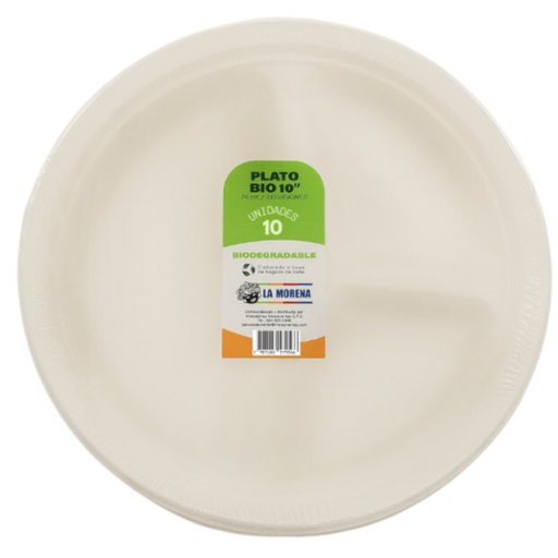 [056666] Plato 3 Divisiones Biodegradable La Morena 26CM 10 Unidades