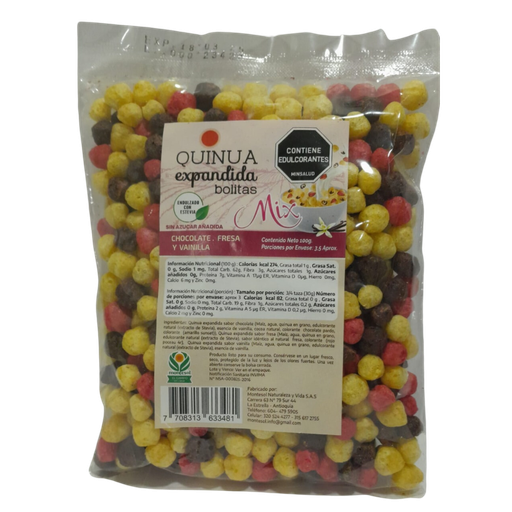 [056708] Quinua Expandida Mix Montisol Chocolate Fresa Y Vainilla  100Gr