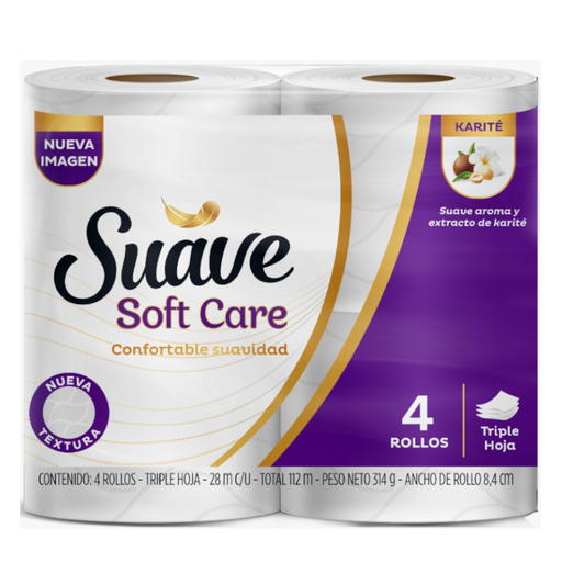 [056729] Papel Higienico Suave  Soft Care Con Extacto De Karité Triple Hoja 4 Unidades