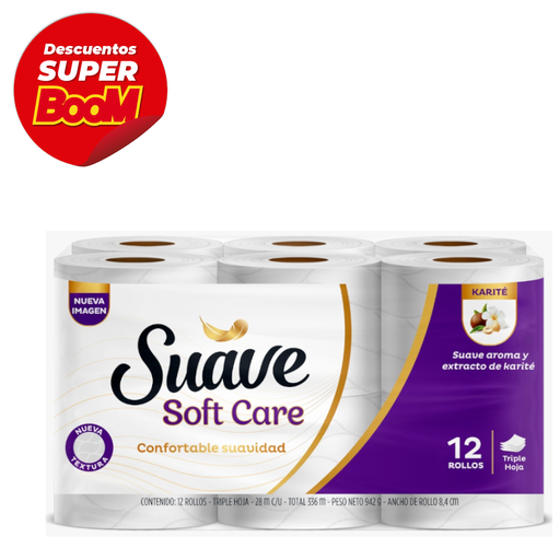 [056730] Papel Higienico Suave  Soft Care Con Extacto De Karité Triple Hoja 12 Unidades