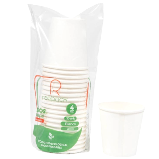 [056738] Vaso De Papel Blanco Biodegradable Realpack 4 Onz 20 Unidades