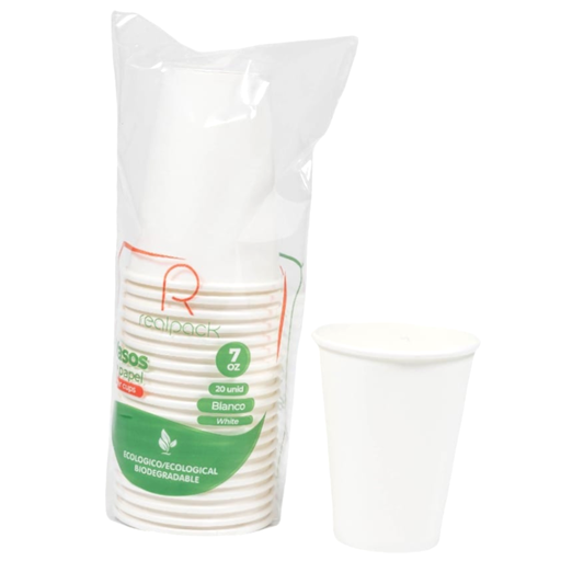 [056739] Vaso De Papel Blanco Biodegradable Realpack 7 Onz 20 Unidades