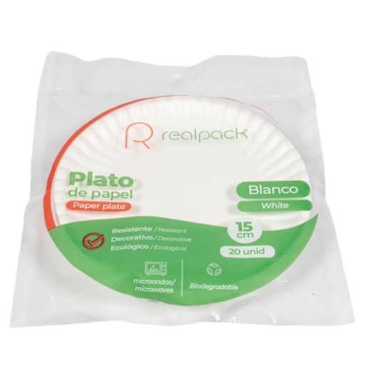 [056742] Plato De Papel Blanco Realpack 15cm 20 Unidades