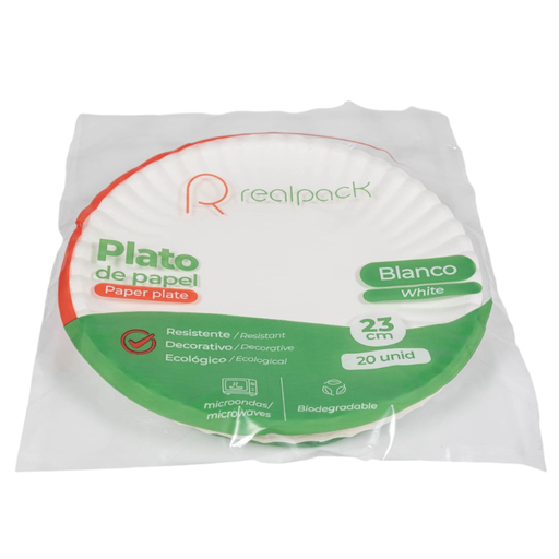 [056743] Plato De Papel Blanco Realpack 23cm 20 Unidades