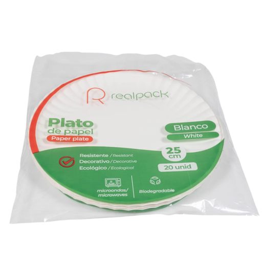 [056744] Plato De Papel Blanco Realpack 25cm 20 Unidades