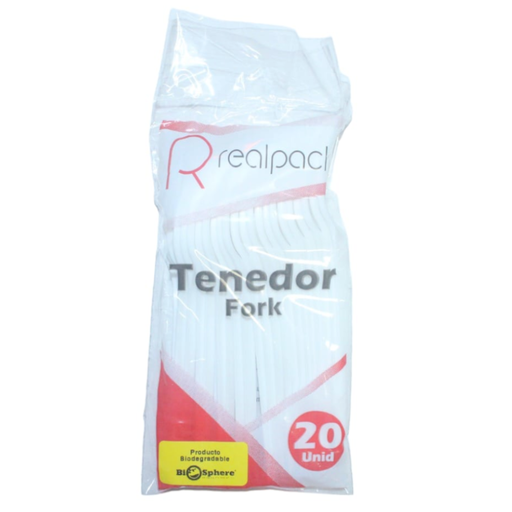 [056747] Tenedor Desechable  Grande Biodegradable  Realpack 20 Unidades