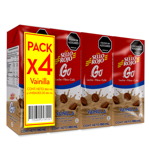 [056772] Bebida De Cafe Sello Rojo Go Vainilla  Tetrapack 4 Unidades 760Ml