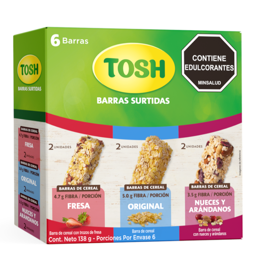 [056819] Cereal Barra Tosh Surtido Fresa Nueces Arándanos Y Original 6 Unidades 138Gr