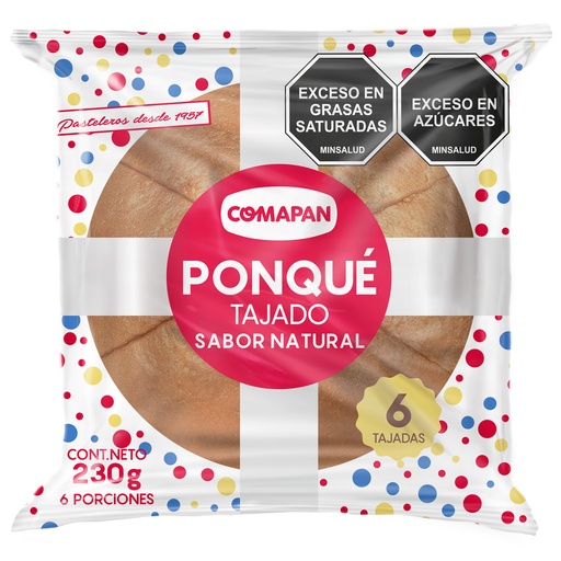 [056939] Ponqué Tajado Comapan Sabor Natural 6 Tajadas 230Gr