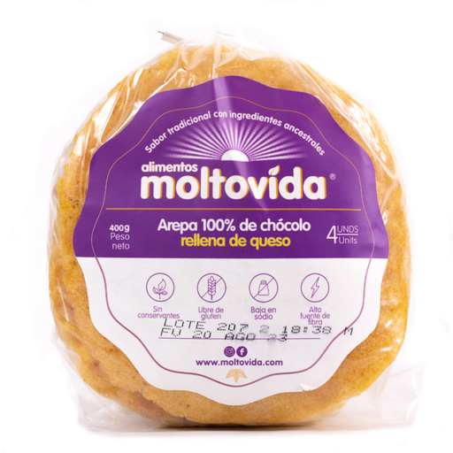 [057074] Arepa Chócolo Rellena De Queso Moltovida 4 Unidades 400Gr