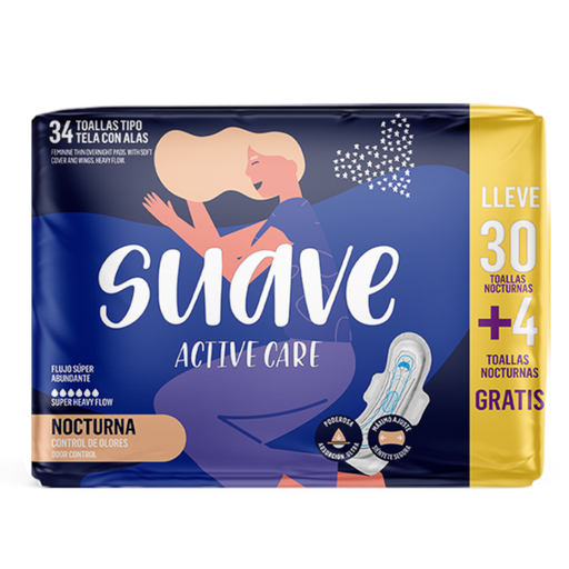 [057143] Toalla Higiénica Suave Active Care Nocturna 30 Unidades Gratis 3 Toallas