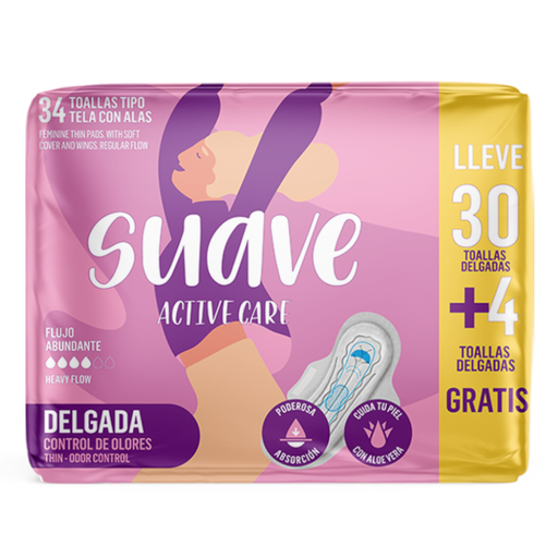 [057144] Toalla Higiénica Suave Active Care Delgada 30 Unidades Gratis 4 Toallas