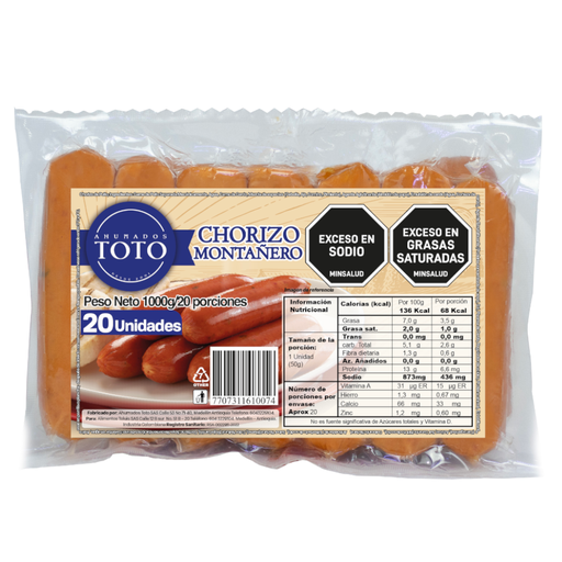 [057160] Chorizo Montañero Ahumados Toto 20 Unidades 1000Gr