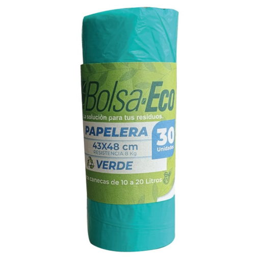 [057164] Bolsa Papelera Verde  43X48Cm Eco Rollo 30 Unidades