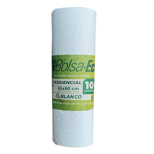 [057165] Bolsa Basura Residencial  Blanco  65X80 Cm Eco Rollo 10 Unidades