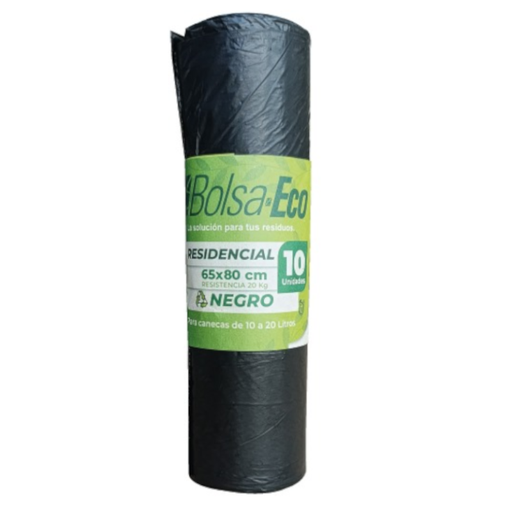 [057166] Bolsa Basura Residencial  Negro  65X80 Cm Eco Rollo 10 Unidades