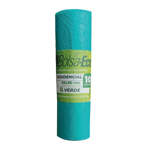 [057167] Bolsa Basura Residencial  Verde  65X80 Cm Eco Rollo 10 Unidades