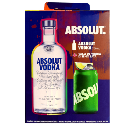 [057182] Vodka Absolut 700Ml + Vaso Vidrio Diseño Lata