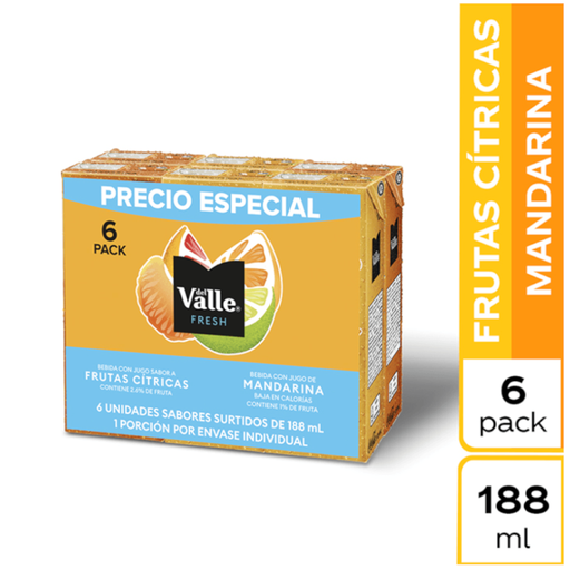 [057212] Del Valle Frutas Cítricas Mandarina Tetrapack  6 Unidades 188Ml