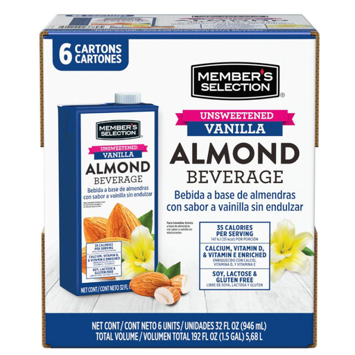 [057251] Bebida  Almendras Member Selection Vainilla Sin Endulzar Tetrapack 6 Unidades 946Ml