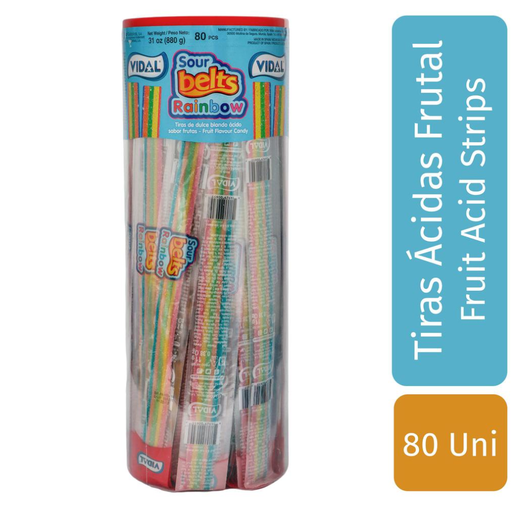 [057290] Dulces Blandos Tiras Ácidas Frutal Vidal 80 Unidades 880Gr
