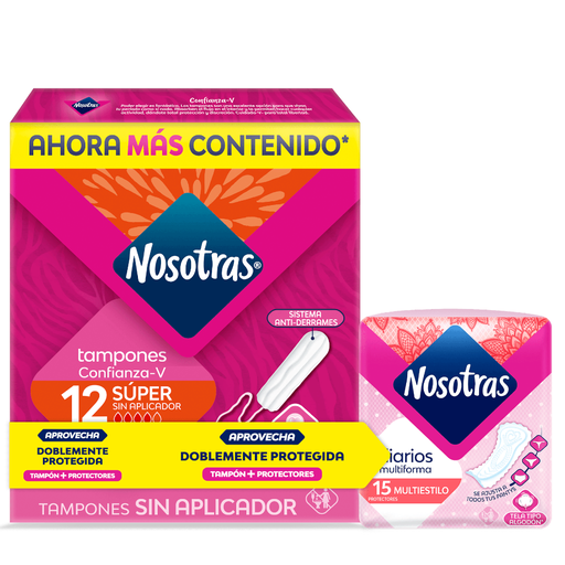 [056923] Tampones Nosotras Digital Super 12 Unidades + Protectores Multiestilo 15 Unidades