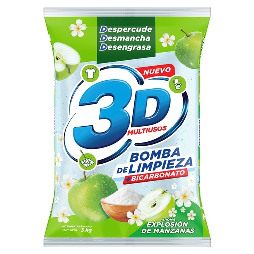 [057432] Detergente En Polvo 3D Multiusos Explosión De Manzanas 3Kg