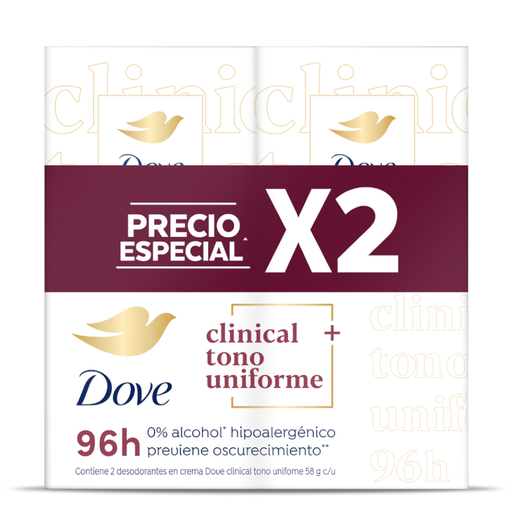 [057455] Desodorante Dove Clinical Tono Uniforme Barra 58Gr 2 Unidades