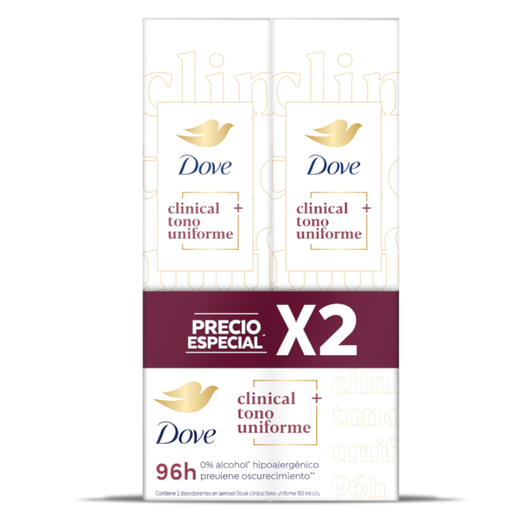 [057456] Desodorante Dove Clinical Tono Uniforme Aerosol 150Ml 2 Unidades