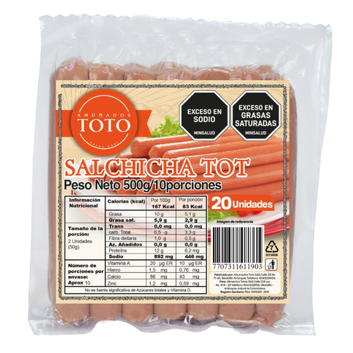 [057472] Salchicha Tot Ahumados Toto 20 Unidades 500Gr