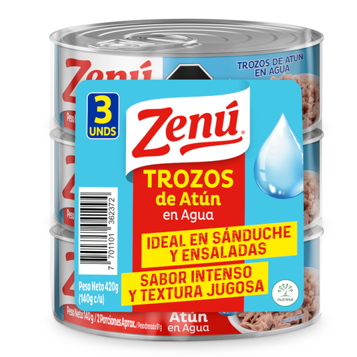 [057536] Trozos De Atún Zenú En Agua 3 Unidades 140Gr