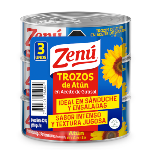 [057537] Trozos De Atún Zenú En Aceite De Girasol 3 Unidades 420Gr