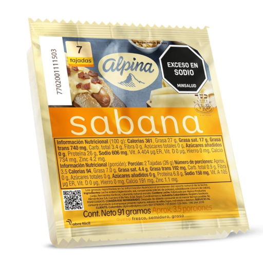 [042864] Queso Sabana Alpina Tajado 7 Tajadas 91Gr