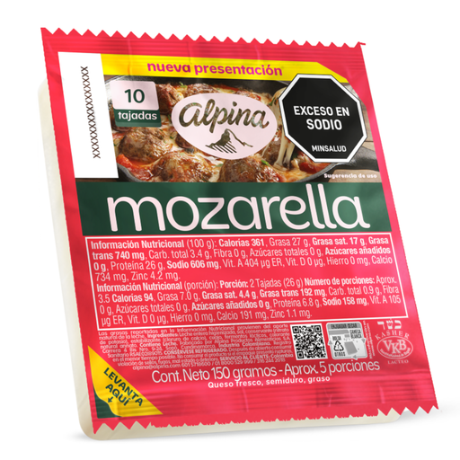 [057556] Queso Mozzarella Alpina 10 Tajadas 150Gr