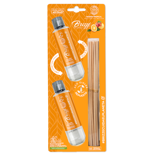 [057564] Ambientador Brizze Palitos De Rattán Repuesto Pasión Tropical 60Ml 2 Unidades