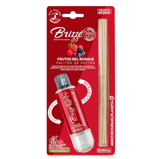 [057565] Ambientador Brizze Palitos De Rattán Repuesto Frutos Del Bosque 60Ml