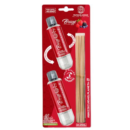 [057566] Ambientador Brizze Palitos De Rattán Repuesto Frutos Del Bosque 60Ml 2 Unidades