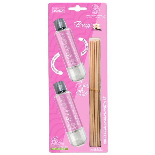 [057568] Ambientador Brizze Palitos De Rattán Delicias De Vainilla 60Ml 2 Unidades