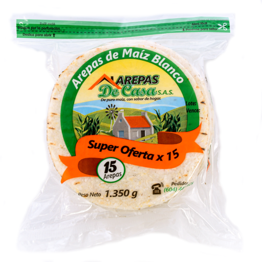 [057703] Arepa De Maiz Blanco De Casa 15 Unidades 1350Gr