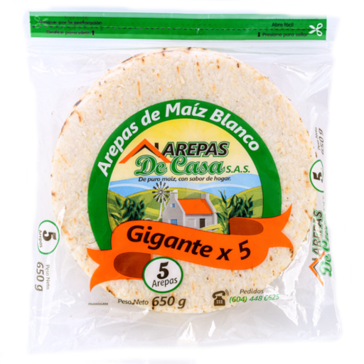 [057706] Arepa De Maiz Blanca De Casa Gigantes 5 Unidades 650Gr