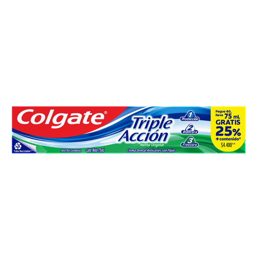 [057785] Crema Dental Colgate Triple Acción Pague 60Ml LLeve 75Ml