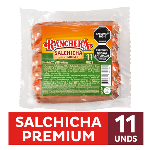 [057826] Salchicha Ranchera 11 Unidades 377Gr