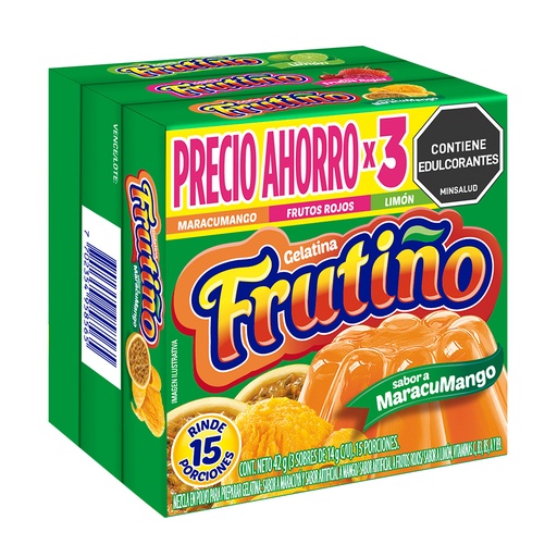 [057907] Gelatina Frutiño Maracumango Frutos Rojos Y Limón 3 Unidades 42Gr